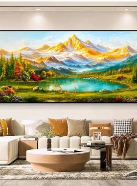 背靠金山IKW聚0宝盆字绣225新款客十感厅大幅风景山水画刺绣