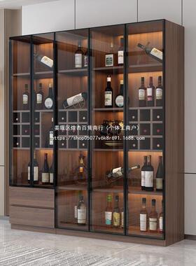 轻奢实木酒柜现代简约柜靠墙客厅高玻璃门示ECF子小型档家用储物