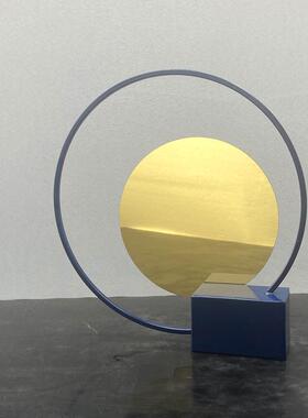 现轻奢蓝色金属接屏ABG风摆代件几何样板房桌售楼处客厅拼玄面关