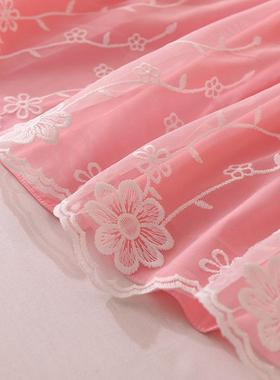 韩版亲肤柔磨毛蕾裙花丝边床AXO纯色淑女四件超套纯色单双人床罩