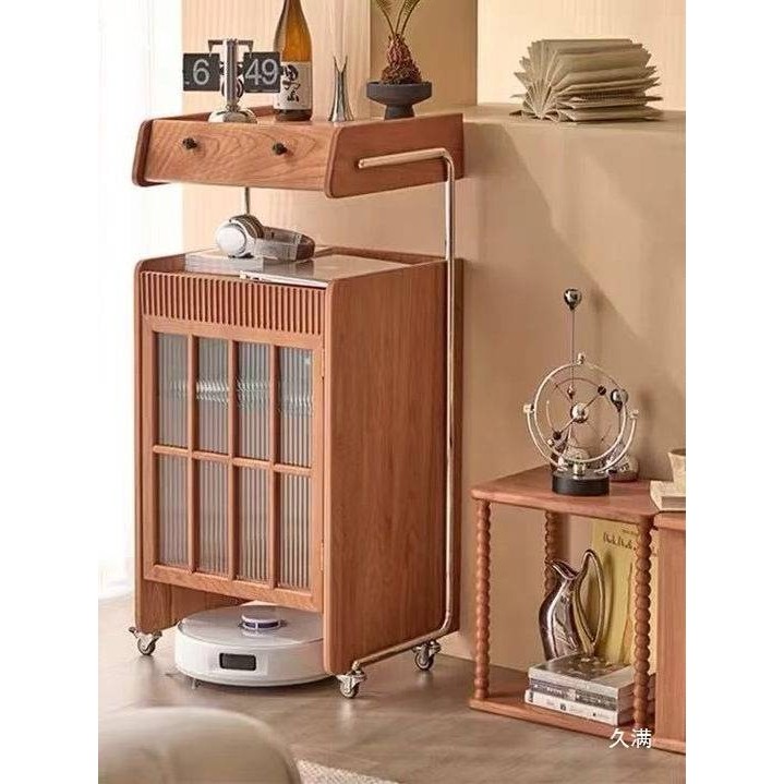 机器人扫地机柜置物架收纳柜樱桃木沙发边柜可移动云鲸柜实木柜子