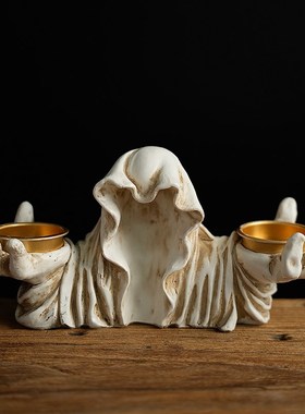 万圣节巫师神秘暗黑风覆古桌面装饰摆件工艺品鬼节香薰蜡烛烛台