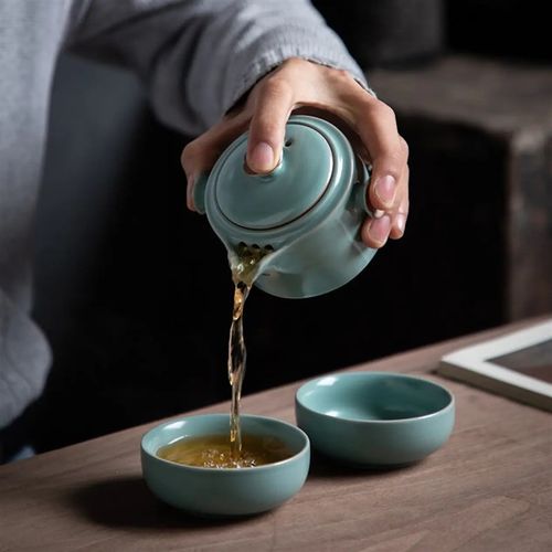 汝山明 汝窑梅花快客杯便携旅行茶具汝瓷开片一壶两杯套装车载茶