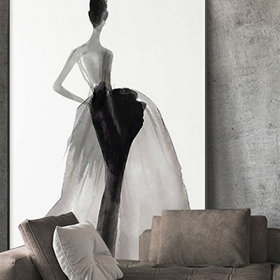巨幅黑白灰人物装饰画高级感客厅沙发背景墙玄关挂画大尺寸落地画