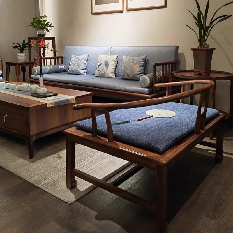 办公商务沙发茶几黑胡桃木设计师定制布艺实木家具一二三人位