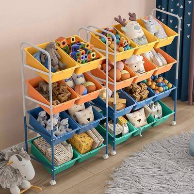 书架儿童玩具置物物架家居用品多纳单列三层层小车置架落地儿童玩