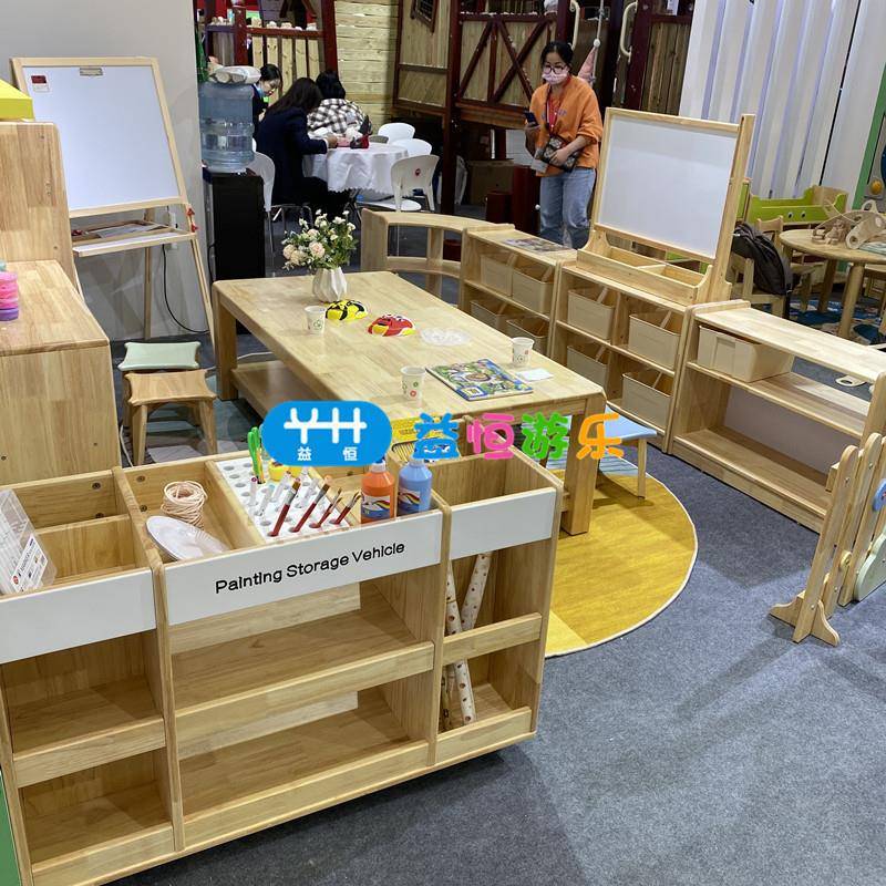 幼儿美区实木可移动美工台术童儿早教黑63479板画板收纳园架画纸