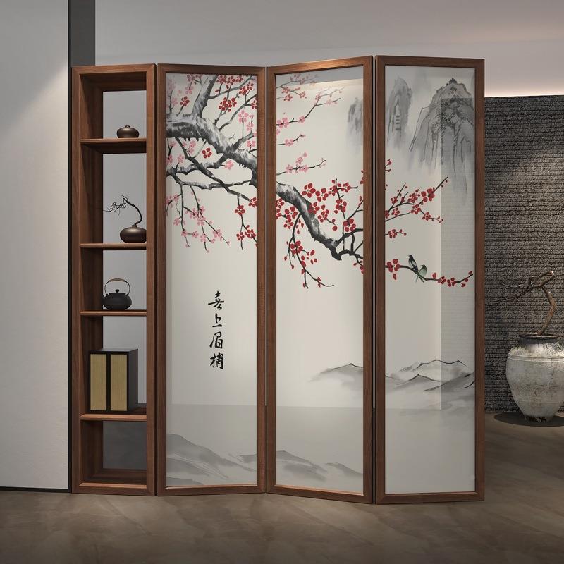 新中现式屏风隔断客厅诗韵-138置物架简约艺代布公室折叠移动办折
