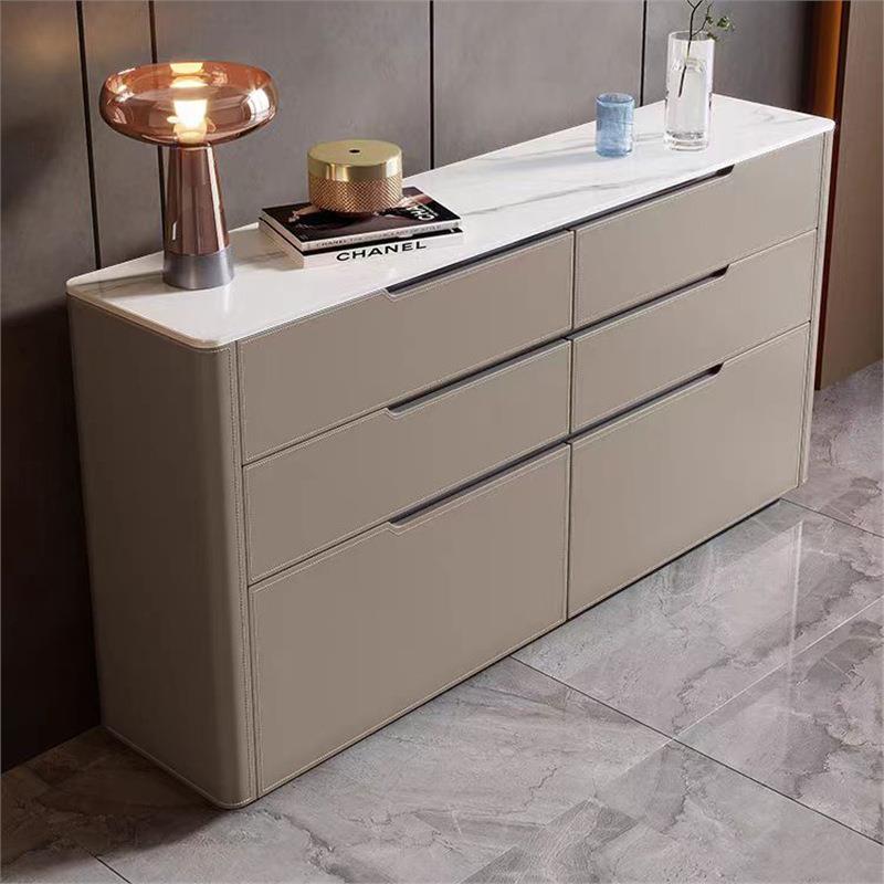 代极简马鞍皮餐边柜家用储小STC户型物柜实木高款卧室现床尾电斗