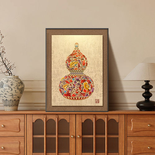 中古风福禄葫芦桌面摆画沙发背景法式复古挂画餐厅卧室寓意好壁画