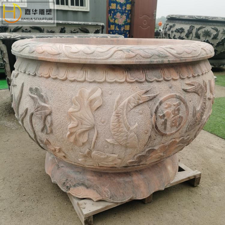 青石石雕鱼缸花盆庭院水景装饰