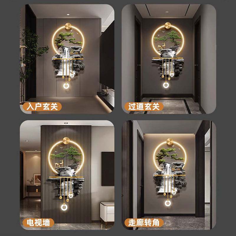 轻奢流水生财进门正对墙壁画立体高档发光玄关装饰画走廊过道挂画