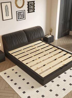 大象NBB耳朵沙意发羽绒软包床式艺轻8奢黑色皮床1.米双人床主卧婚