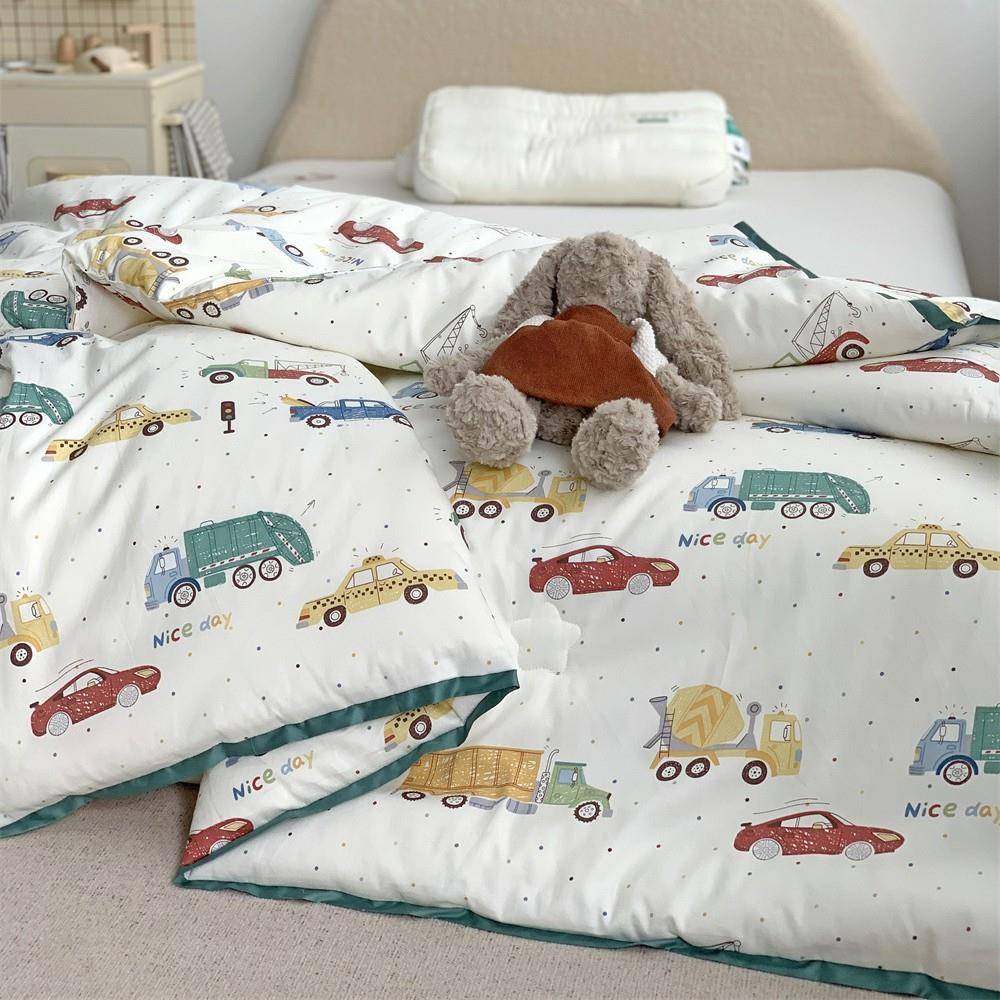 A类全棉秋春被通儿童卡AKW舍印花仿鹅绒纤维被学生宿单人冬被