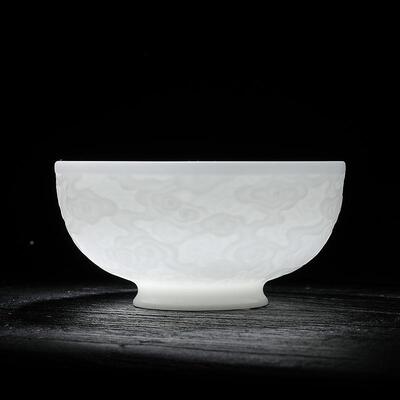 珍贵高岭土1320度高AL祥云浮档餐具具雕素烧冰种玉浮米饭碗瓷餐家