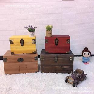 木方箱无品牌/子带锁物箱实收纳箱复木古储木盒子特大号长形带盖