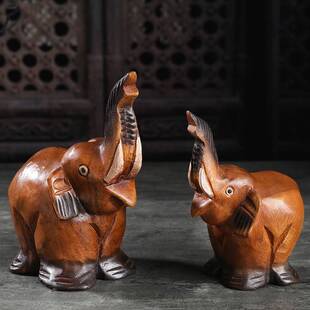 泰国创意木雕摆件家居客厅电视酒柜博古架桌面装饰动物小摆件