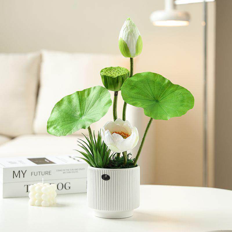 清新假绿植荷花件盆栽荷摆家居仿客厅36554541桌面假花真花叶莲蓬
