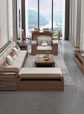 新中式实胡木沙发大小户型客厅贵妃组合冬夏AAQ两储物桃客用厅木