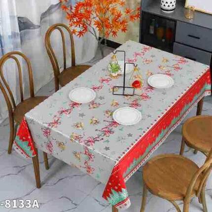 圣诞YMJ0900桌布PVC线对花台布通随剪花桌垫家节日喜庆桌布茶几布