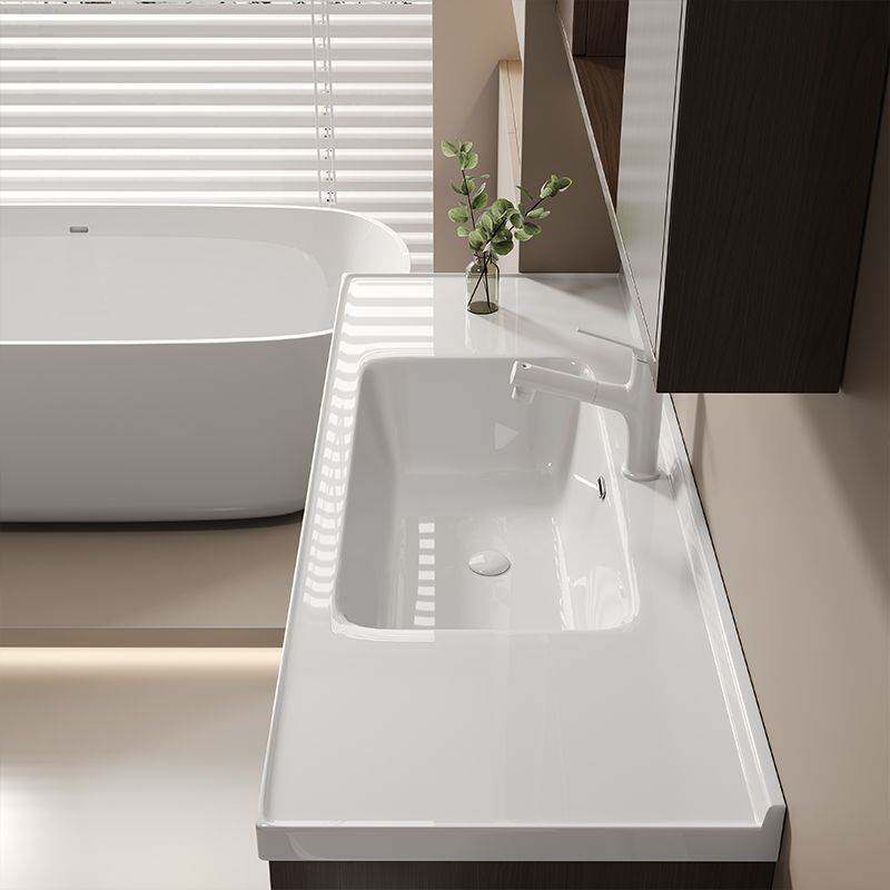 中式胡桃木陶瓷实木古风一体推拉风水镜浴室柜组合折叠隐藏洗脸盆