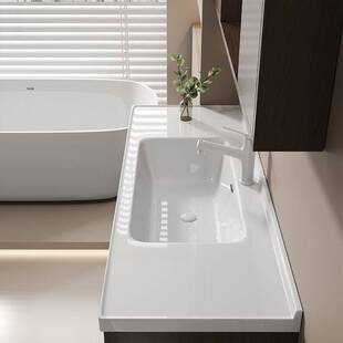 中式胡桃木陶瓷实木古风一体推拉风水镜浴室柜组合折叠隐藏洗脸盆