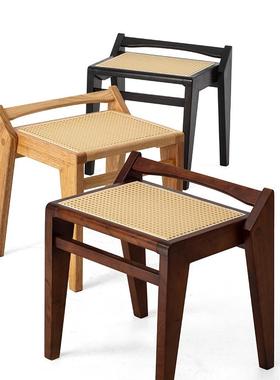 简妆约ESX藤编妆凳梳家用实木客厅方子凳网红创意卧室化凳原木侘B