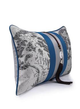 新中式样板房墨山水纹腰蓝枕色灰撞宝色沙发靠FVT包流苏装饰抱枕