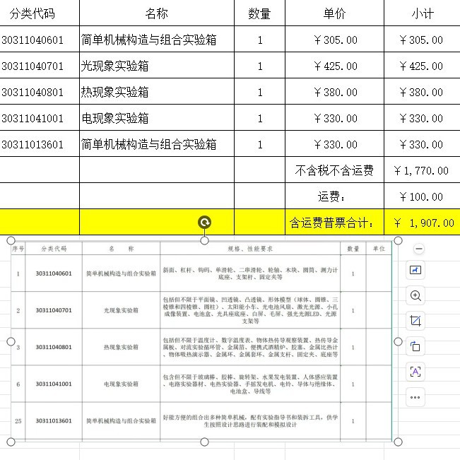 实验箱器材采购清单无质量问题