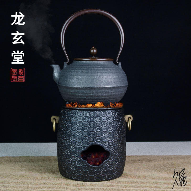 日式复古红陶纹炭火煮茶炉
