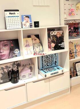 靠实木书架落地置物架家用书柜架储物柜一体多层墙置TKF物沙发边