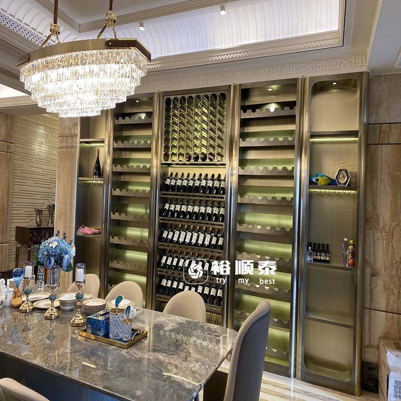 金属红酒展示柜陈列架 新中式博古架 钛金色不锈钢酒柜酒架