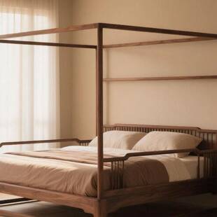 新中式北美黑胡桃木架子床宋式美学极简拔步床家用卧室双人实木床