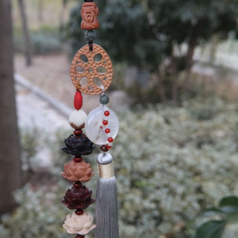 桃木莲花车挂 黄杨 乌木 车挂件 汽车装饰 汽车挂件 车饰