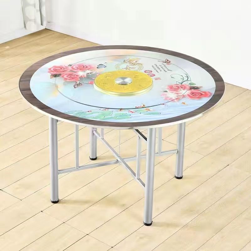 简易不锈钢圆桌面家用餐桌农村流动席桌子烧烤桌可折叠大圆桌面板