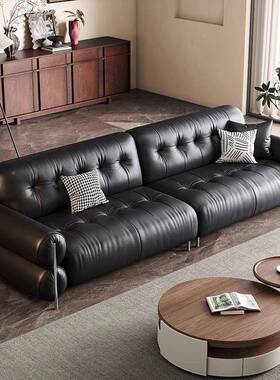 意式沙厅轻奢法式古YLY沙发客小户型发头层黑色直复排美式