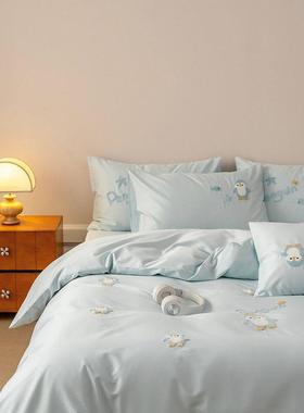 可爱高端套10S长绒床上四件纯MZS25312棉刺绣被0套全棉棉床单床笠