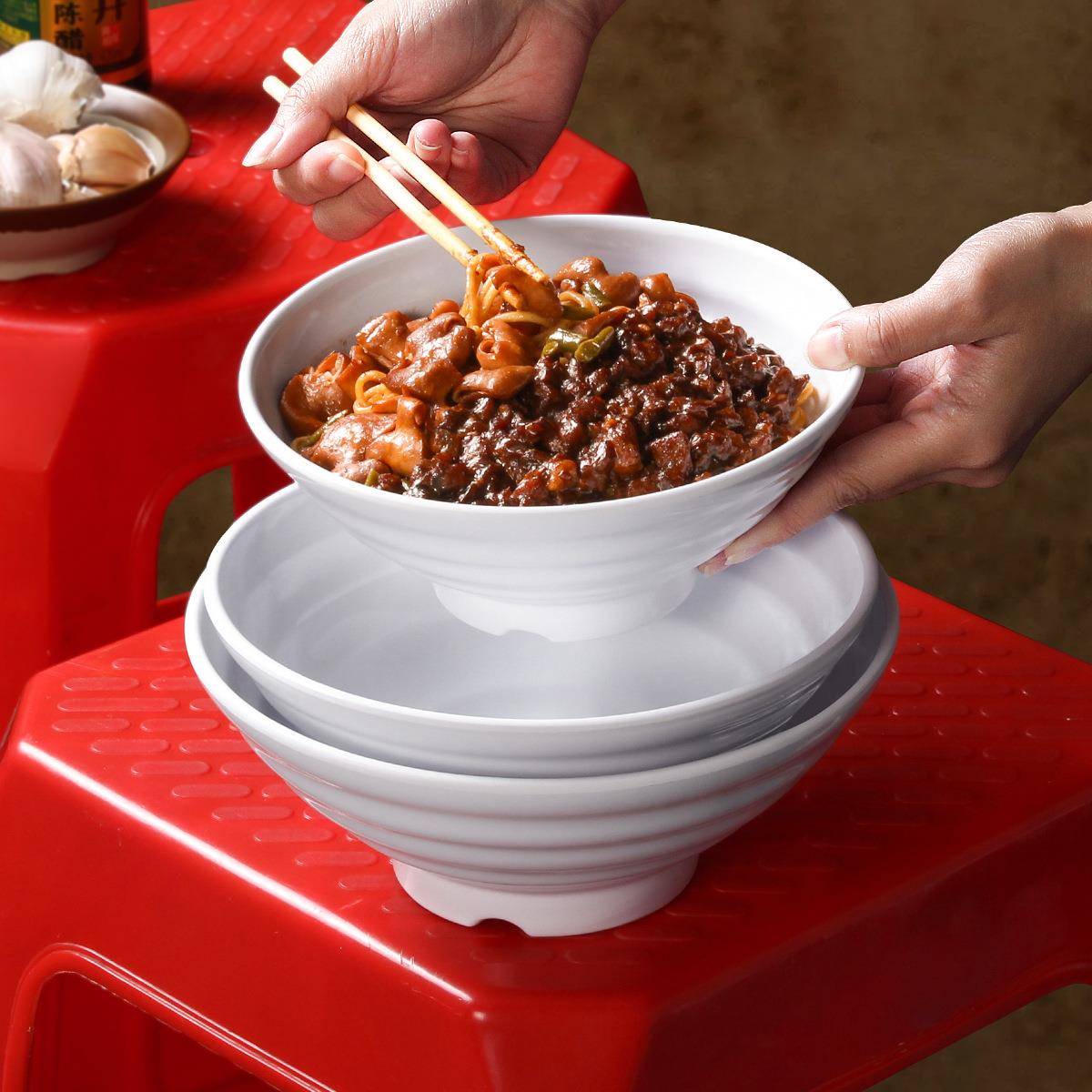 胺白色面碗重庆小面板凳面炸酱拉面拌面面商汤ZLF密面麻辣烫专用