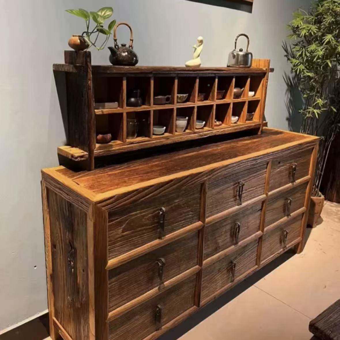新中式老榆斗无品牌/柜厅物收纳柜玄关九斗柜客复木古抽屉储式餐边斗