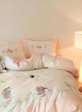 A类婴幼儿全棉加密水洗棉四套刺绣大拼BB被角件工艺款纯级棉套床