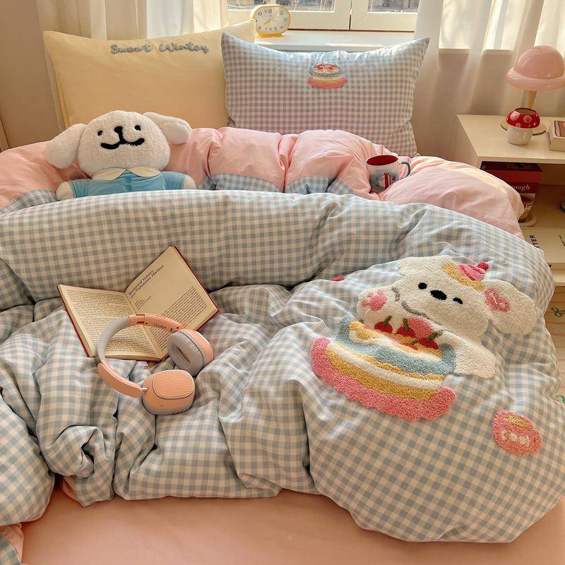 2可025新款宿全棉四件套爱卡通棉PBJ被套学生舍床单床上三件纯套