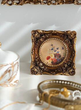 复法挂式墙相古框摆台美式小金色雕花树脂桌摆MTM迷你画框摆件