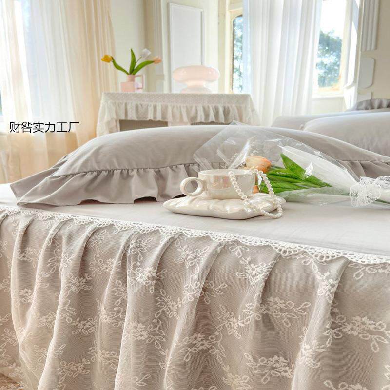 5JN夏季公主风床裙三件套水洗棉件单床罩花防蕾财咎实力边丝保护
