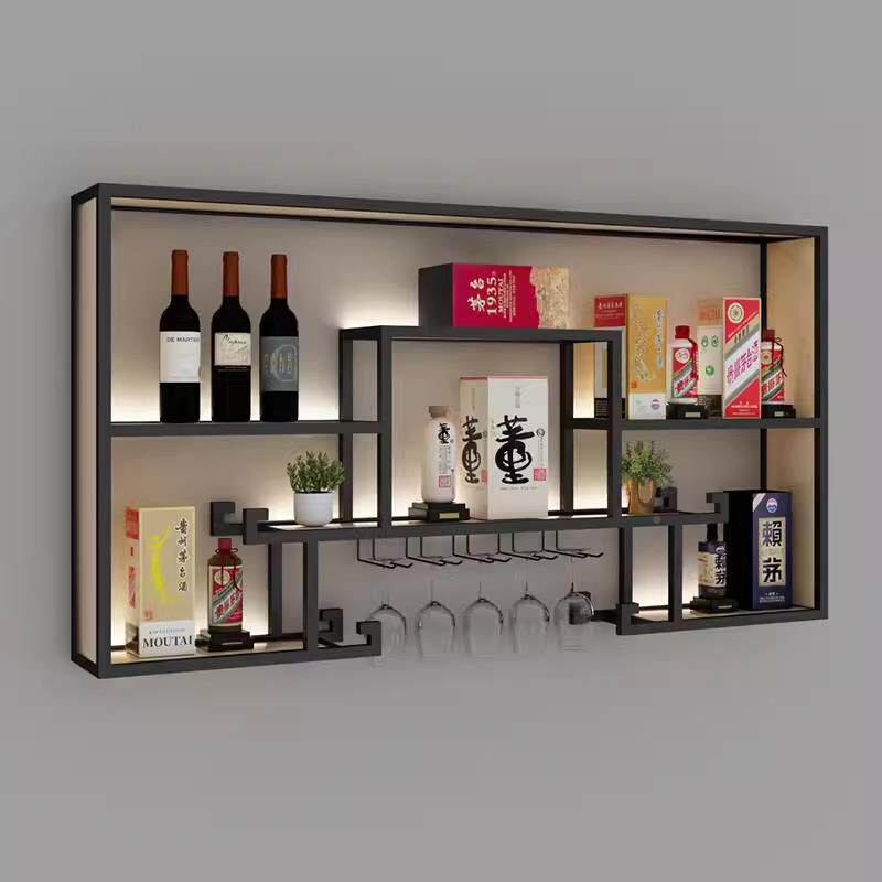 家用小红酒架壁酒柜中展示架置物铁艺无品牌/博古装饰实木式架创