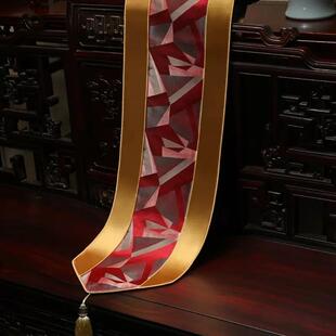 新中式桌旗026轻奢桌布餐桌高茶茶席电柜布几布档旗台视布艺床旗