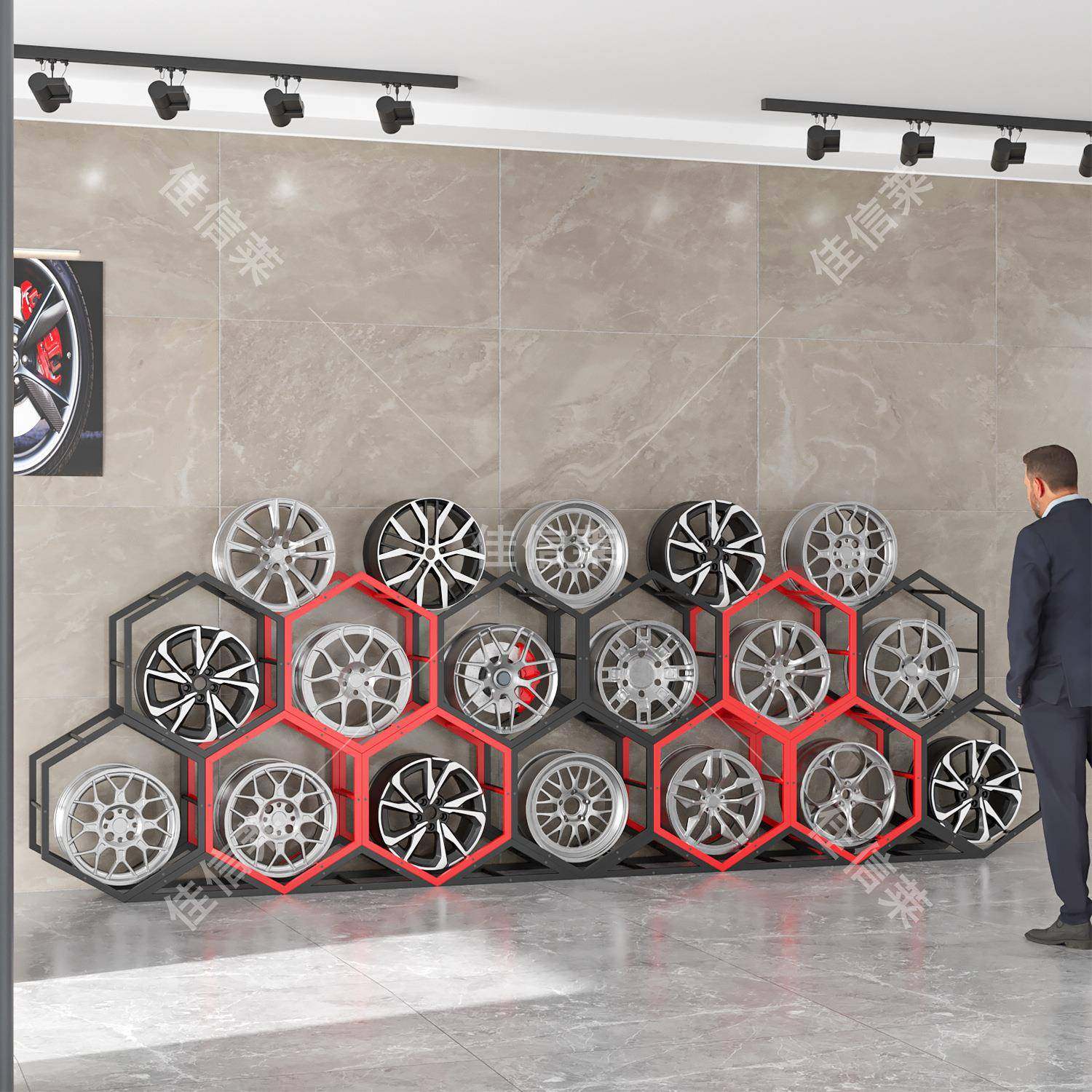 六边形架小S店蜂窝轮毂展示轮轮毂展739示架架轮轮胎汽车胎形汽车
