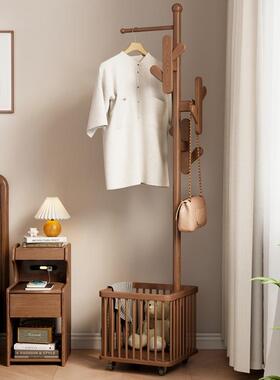 实木地衣架落衣帽架卧室可动家移用房间脏衣篓挂衣架多FGS功能包