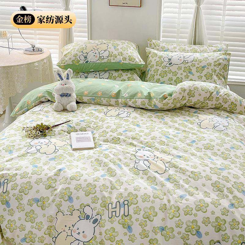 纯棉卡通孩小清套新被单件女被单被罩被芯套MKO全棉儿童床学品生