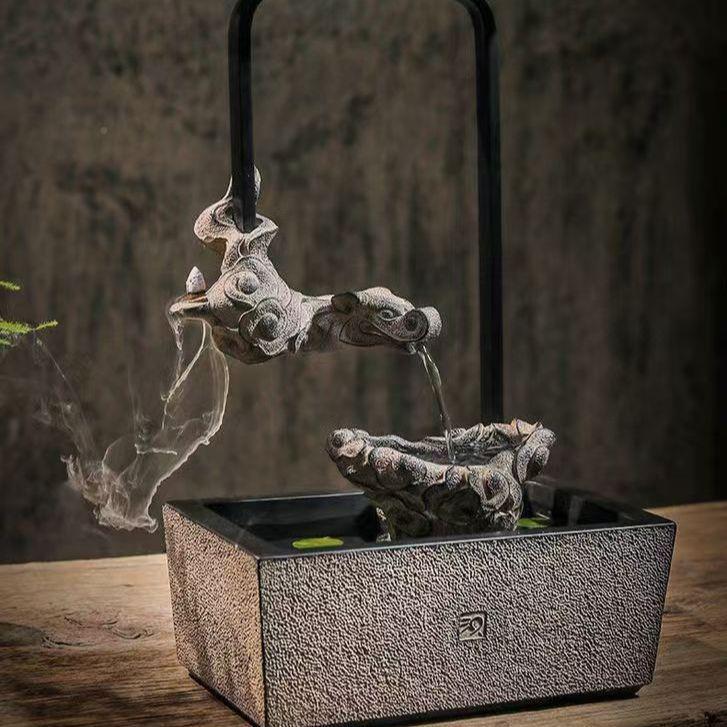 新款创意流水摆件水循环加UWH湿倒喷泉水装流香办公室茶台桌面饰