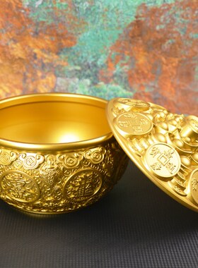 黄铜钱币聚宝盆大号金蟾铜盆家居玄关铜器送礼招财聚财乔迁摆件